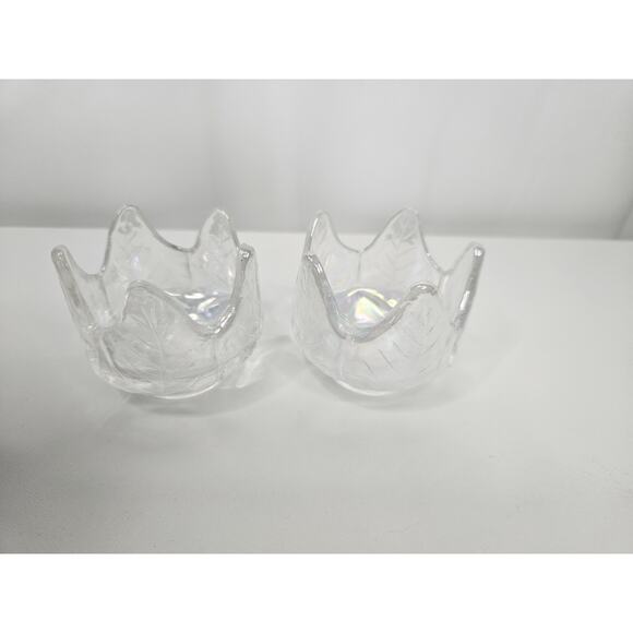 Iridescent Glass Tulip Votives Gorgeous White Vintage Candle Holders Pair 2"x2" - Picture 3 of 7